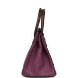 Hermes Birkin Ghillies 30 Violet, Bleu De Malte, Chocolat Ostrich Palladium Hardware - Thumbnail View 3