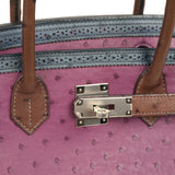 Hermes Birkin Ghillies 30 Violet, Bleu De Malte, Chocolat Ostrich Palladium Hardware - Thumbnail View 7