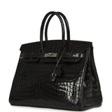Vintage Hermes Birkin 35 Black Shiny Niloticus Crocodile Palladium Hardware - Thumbnail View 5