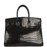 Vintage Hermes Birkin 35 Black Shiny Niloticus Crocodile Palladium Hardware - Thumbnail View 4