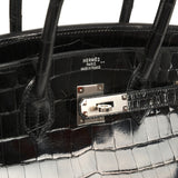 Vintage Hermes Birkin 35 Black Shiny Niloticus Crocodile Palladium Hardware - Thumbnail View 7