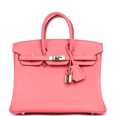 Pre-owned Hermes Birkin 25 Rose Azalee Swift Palladium Hardware