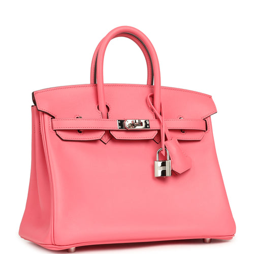 Pre-owned Hermes Birkin 25 Rose Azalee Swift Palladium Hardware