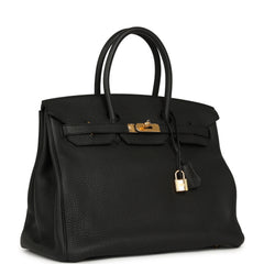 Pre-owned Hermes Birkin 35 Black Togo Gold Hardware