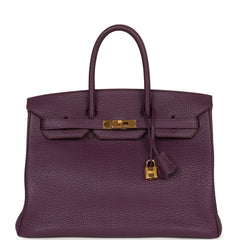 Pre-owned Hermes Birkin 35 Cassis Fjord Gold Hardware