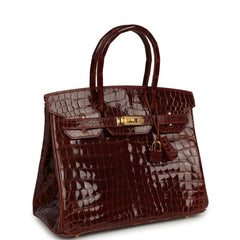 Vintage Hermes Birkin 30 Miel Shiny Niloticus Crocodile Gold Hardware