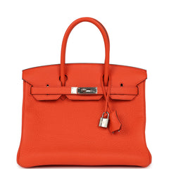 Pre-owned Hermes Birkin 30 Orange Poppy Clemence Palladium Hardware