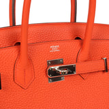 Pre-owned Hermes Birkin 30 Orange Poppy Clemence Palladium Hardware - Thumbnail View 7