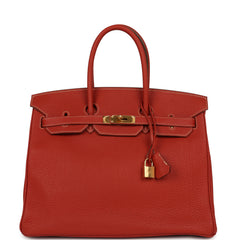 Pre-owned Hermes Birkin 35 Sanguine Fjord Gold Hardware