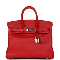 Pre-owned Hermes Birkin 25 Vermillion Swift Palladium Hardware