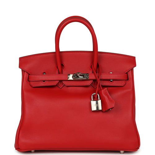 Pre-owned Hermes Birkin 25 Vermillion Swift Palladium Hardware