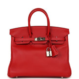 Pre-owned Hermes Birkin 25 Vermillion Swift Palladium Hardware - Thumbnail View 1