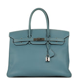 Pre-owned Hermes Birkin 35 Blue Jean Epsom Palladium Hardware - Thumbnail View 1