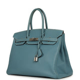Pre-owned Hermes Birkin 35 Blue Jean Epsom Palladium Hardware - Thumbnail View 5