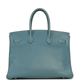 Pre-owned Hermes Birkin 35 Blue Jean Epsom Palladium Hardware - Thumbnail View 4