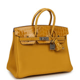 Hermes Birkin 25 Jaune Ambre Togo, Shiny Porosus Crocodile Touch Palladium Hardware - Thumbnail View 2