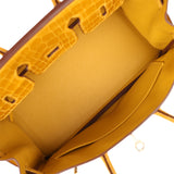 Hermes Birkin 25 Jaune Ambre Togo, Shiny Porosus Crocodile Touch Palladium Hardware - Thumbnail View 8