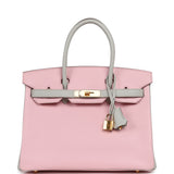 Hermes Special Order (HSS) Birkin 30 Rose Sakura, Gris Perle Chevre Mysore Gold Hardware - Thumbnail View 1