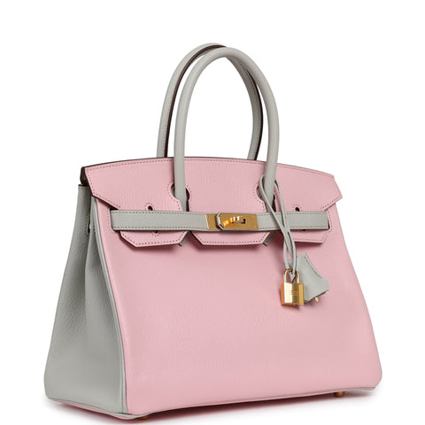 Hermes Special Order (HSS) Birkin 30 Rose Sakura, Gris Perle Chevre Mysore Gold Hardware