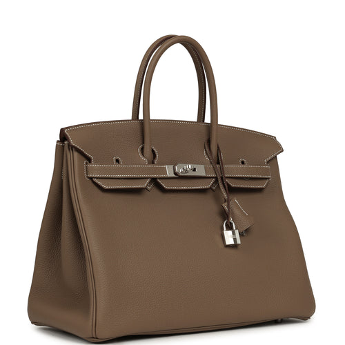 Pre-owned Hermes Birkin 35 Etoupe Togo Palladium Hardware