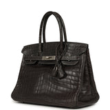 Vintage Hermes Travel Birkin 30 Graphite Matte Niloticus Crocodile Brushed Palladium Hardware - Thumbnail View 5