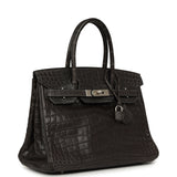 Vintage Hermes Travel Birkin 30 Graphite Matte Niloticus Crocodile Brushed Palladium Hardware - Thumbnail View 2
