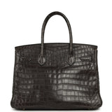 Vintage Hermes Travel Birkin 30 Graphite Matte Niloticus Crocodile Brushed Palladium Hardware - Thumbnail View 4