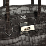 Vintage Hermes Travel Birkin 30 Graphite Matte Niloticus Crocodile Brushed Palladium Hardware - Thumbnail View 7