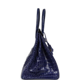 Pre-owned Hermes Birkin 35 Bleu Electric Shiny Porosus Crocodile Gold Hardware - Thumbnail View 3