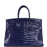 Pre-owned Hermes Birkin 35 Bleu Electric Shiny Porosus Crocodile Gold Hardware - Thumbnail View 4