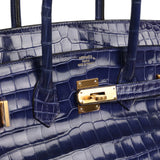 Pre-owned Hermes Birkin 35 Bleu Electric Shiny Porosus Crocodile Gold Hardware - Thumbnail View 7