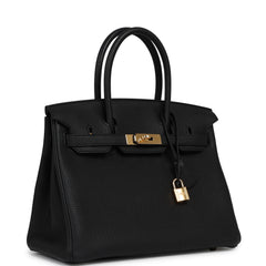 Pre-owned Hermes Birkin 30 Black Togo Gold Hardware