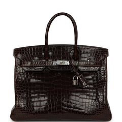 Vintage Hermes Birkin 35 Havane Shiny Porosus Crocodile Palladium Hardware