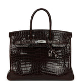 Vintage Hermes Birkin 35 Havane Shiny Porosus Crocodile Palladium Hardware - Thumbnail View 1