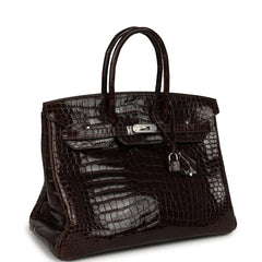 Vintage Hermes Birkin 35 Havane Shiny Porosus Crocodile Palladium Hardware