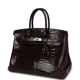 Vintage Hermes Birkin 35 Havane Shiny Porosus Crocodile Palladium Hardware - Thumbnail View 5
