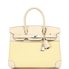 Hermes Birkin 30 Jaune Poussin Toile H Canvas Nata Swift and Palladium Hardware