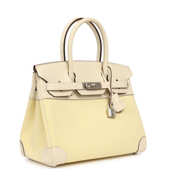 Hermes Birkin 30 Jaune Poussin Toile H Canvas Nata Swift and Palladium Hardware