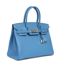 Pre-owned Hermes Birkin 30 Bleu Paradise Epsom Palladium Hardware