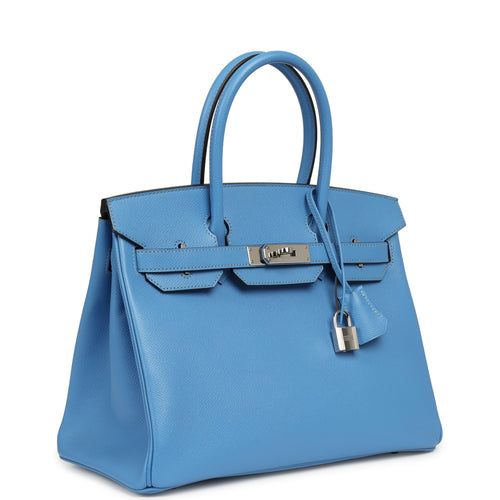 Pre-owned Hermes Birkin 30 Bleu Paradise Epsom Palladium Hardware