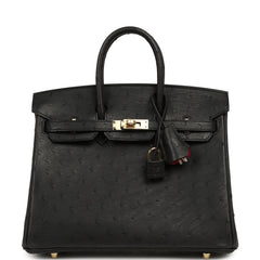 Hermes Special Order (HSS) Birkin 25 Black Verso Ostrich Permabrass Hardware