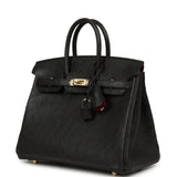 Hermes Special Order (HSS) Birkin 25 Black Verso Ostrich Permabrass Hardware - Thumbnail View 5