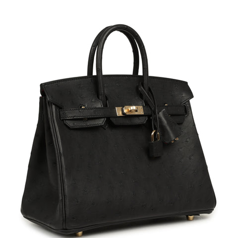 Hermes Special Order (HSS) Birkin 25 Black Verso Ostrich Permabrass Hardware