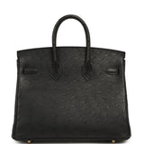 Hermes Special Order (HSS) Birkin 25 Black Verso Ostrich Permabrass Hardware - Thumbnail View 4