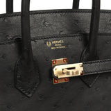 Hermes Special Order (HSS) Birkin 25 Black Verso Ostrich Permabrass Hardware - Thumbnail View 7