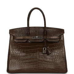 Pre-owned Hermes Birkin 35 Gris Elephant Matte Alligator Palladium Hardware