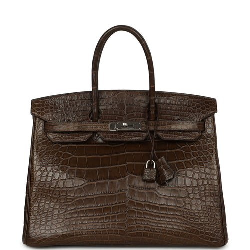 Pre-owned Hermes Birkin 35 Gris Elephant Matte Alligator Palladium Hardware