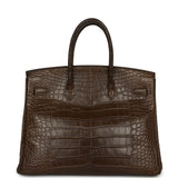 Pre-owned Hermes Birkin 35 Gris Elephant Matte Alligator Palladium Hardware - Thumbnail View 4