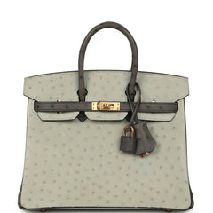 Hermes Special Order (HSS) Birkin 25 Gris Perle, Graphite Ostrich Rose Gold Hardware