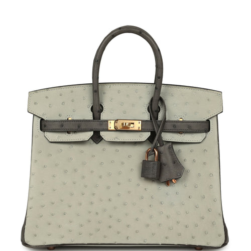 Hermes Special Order (HSS) Birkin 25 Gris Perle, Graphite Ostrich Rose Gold Hardware